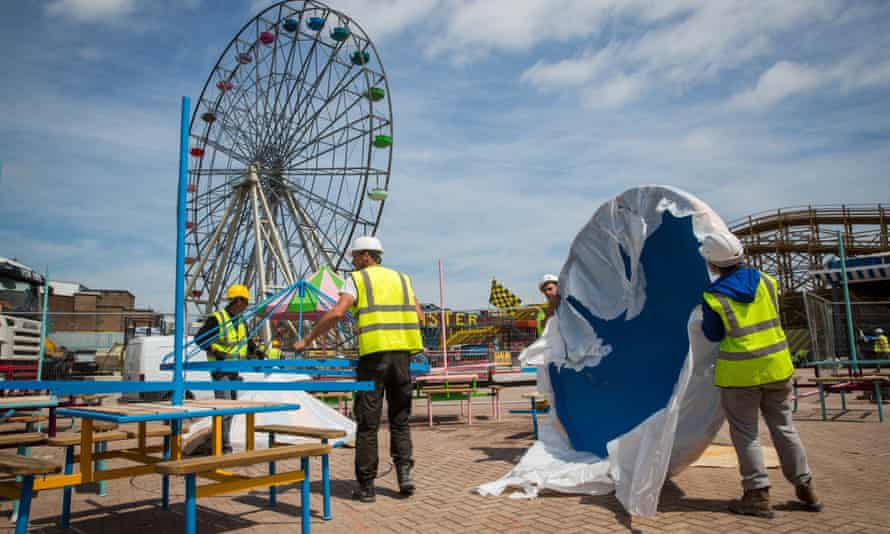 Workers carry out the final stages of construction to Dreamland