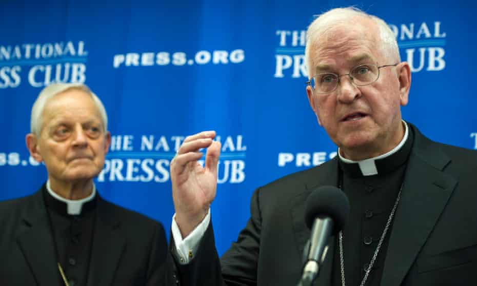 Archbishop of Louisville, Ky. Joseph Kurtz, president, U.S. Conference of Catholic Bishops, right,  and Cardinal Donald Wuerl, archbishop of Washington, brief the news media on "Laudato Si", Pope Francis' encyclical on the environment, in Washington