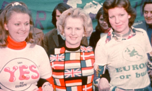 Margaret Thatcher MP, leader of the Conservative Opposition, at a pro-European rally in Parliament Square, before the EEC referendum, 1975.