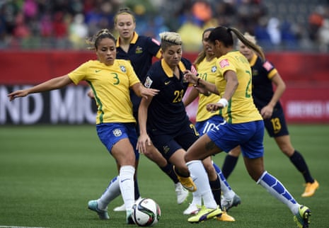 Michelle Heyman tries to push through the Brazil defence.