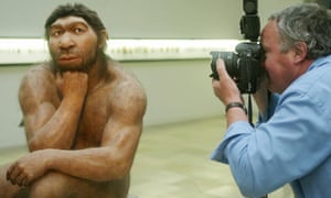 A Neanderthal reconstruction at Prehistoric Museum in Halle, Germany.