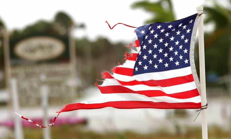 A US flag shredded by hurricane Wilma in October 2005