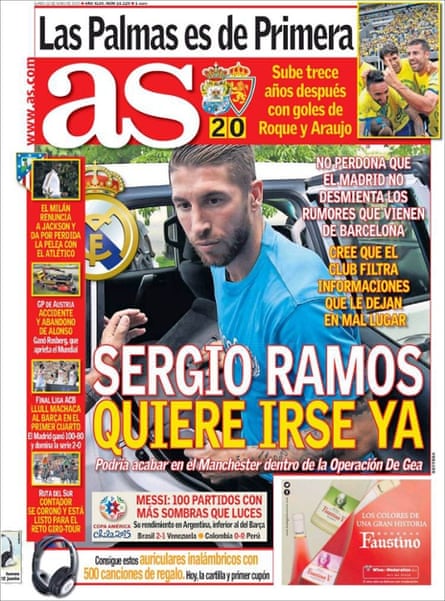 The front page of AS featuring Ramos.
