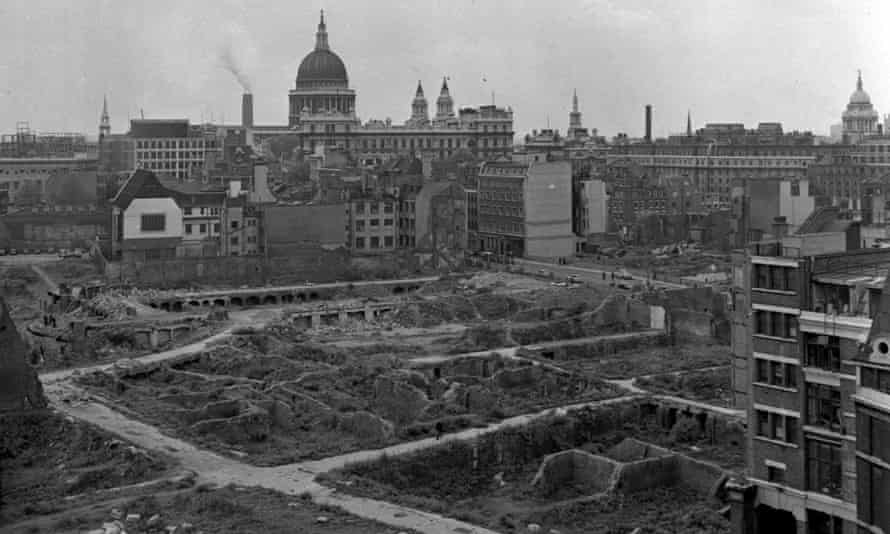 Following the second world war, the Barbican area was almost totally devastated by bombs. Still standing is St Giles, Cripplegate.