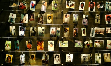 The pictures of people killed in the 1994 genocide donated by survivors are installed on a wall inside the Gisozi memorial in Rwanda’s capital, Kigali.