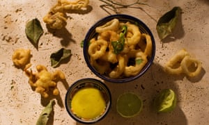Salt & pepper squid with squid ink aioli