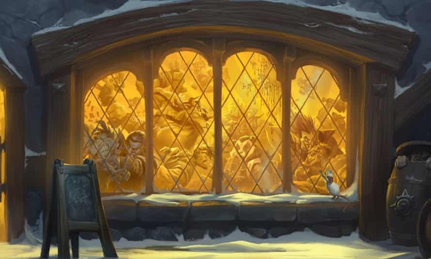A depiction of a tavern in Hearthstone