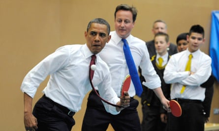 Obama and Cameron play table tennis