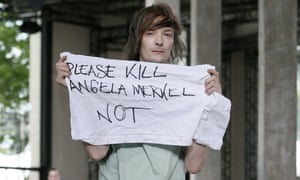 A model known as Jera protests during the Rick Owens show on Thursday.