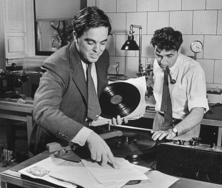 Alan Lomax and Jerome Weisner transcribing folk songs and documenting records in the Library of Congress, 1941.