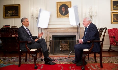 The US president, Barack Obama, and Sir David Attenborough, talking at the White House in May.