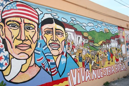 A mural of depicting Miami's Hispanic community, emblazoned with the words: 'Long live our race!'