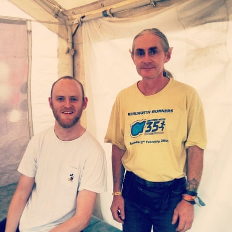 My fave person in Glastonbury. Neil the osteopath - check the fake pointy ears #guardianglasto