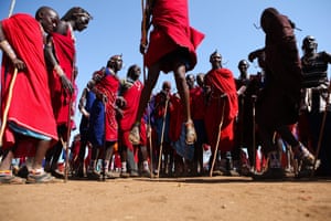 Maasai morans dance a day after the inauguration ceremony of a new Iltuati age group leader