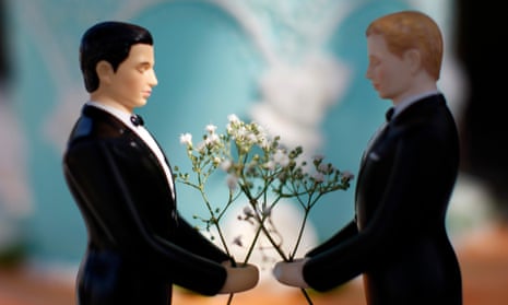 Los Angeles, California, USA --- A same-sex wedding cake topper is seen outside the East Los Angeles County Recorder's Office on Valentine's Day during a news event for National Freedom to Marry Week in Los Angeles, California February 14, 2012
