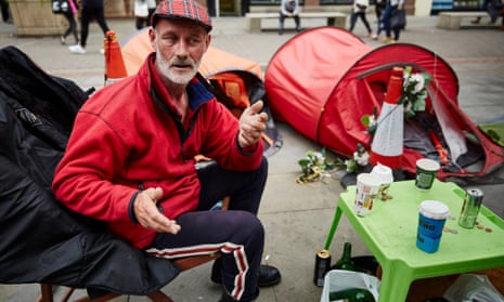 Paddy Reilly, one of the homeless protestors camped out in St Ann's Square in Manchester, highlighting the increasing numbers living on the city's streets.