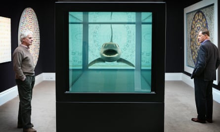Damien Hirst's The Kingdom, featuring a tiger shark in formaldehyde, at Sotheby's auction Beautiful Inside My Head Forever, in 2008.