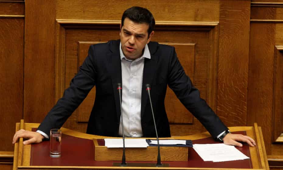 Greek prime minister Alexis Tsipras speaks during a parliamentary session in Athens, Greece, 28 June.