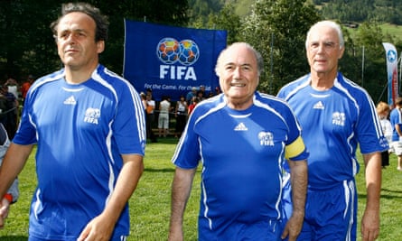 Uefa's president, Michel Platini, left, here with Sepp Blatter and Frank Beckenbauer in 2007, has the backing of the French football federation to take over as head of Fifa.
