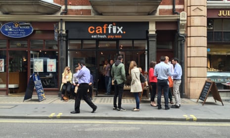 A lunchtime queue outside the new £1 cafe in central London. 