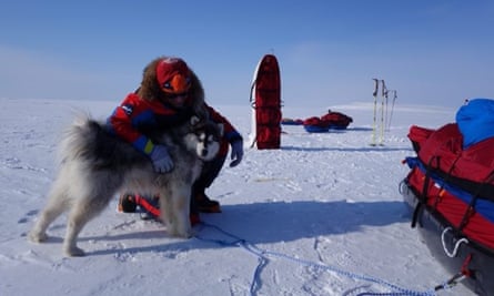 Husky challenge: with their dog Kimmik, who at first refused to pull his own sled.