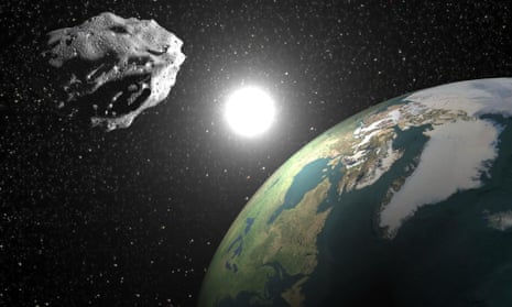 An asteroid passing near Earth. Currently, we have only discovered about 1% of the asteroids that could impact the Earth in the future.