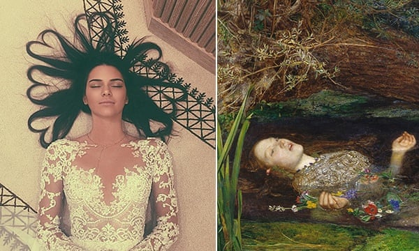 Kendall Jenner and Ophelia by John Everett Millais Instagram