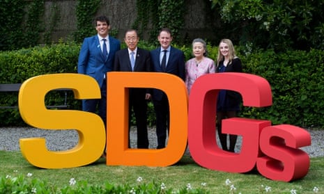 UN secretary-general Ban Ki-moon, second left, has given world leaders a video pep talk before the summit in Addis Ababa fwhich will decide how to finance the sustainable development goals.