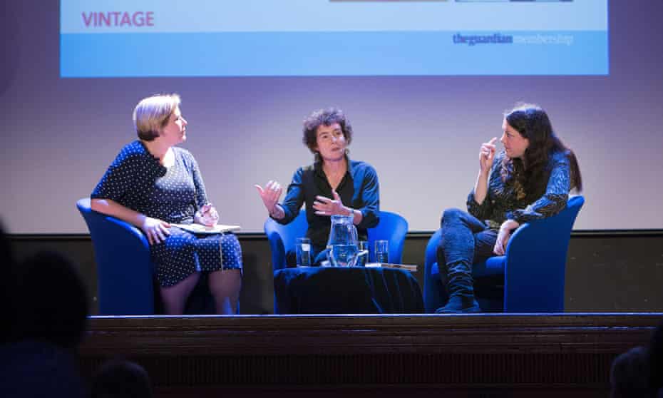 Guardian critic Alex Clark, Jeanette Winterson and Helen Macdonald, at Guardian Live: Between the Lines. Islington Assembly Rooms, 3 June 2015.