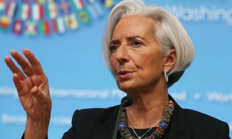 Christine Lagarde, managing director of the IMF, speaks at its headquarters in Washington.