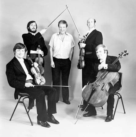 The Lindsay Quartet (Peter Cropper seated left) with Jack Boyce, the record company executive.