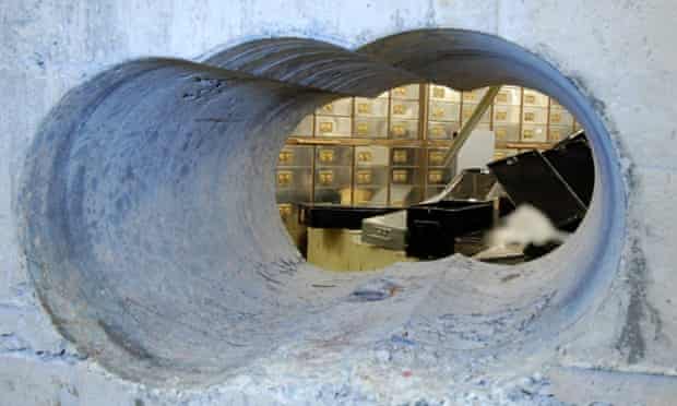 Police photo of holes bored through the wall of a safe deposit centre in Hatton Garden, Easter 2015.
