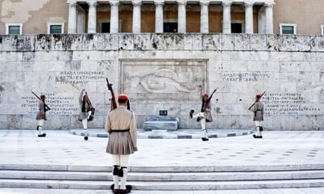 The presidential guard in front of the parliament in Athens, Greece.