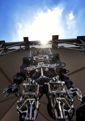 A humanoid robot named Thor, designed by students from Virginia Tech, at the Darpa Robotics Challenge, Fairplex complex, Pomona, California.