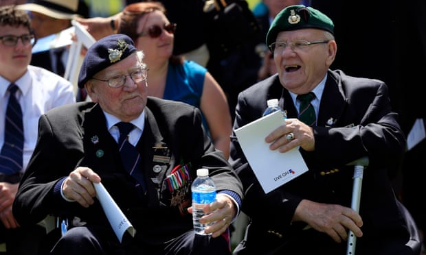 D-day veterans at the service of remembrance at  Bayeux War Cemetery in Normandy on Saturday.