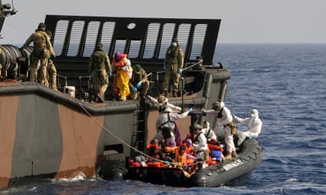 Landing craft from HMS Bulwark on a rescue mission.