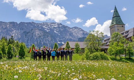 Fantasy in Bavaria: G7 leaders pose for a photo opportunity before their meeting opens at Elmau Castle.