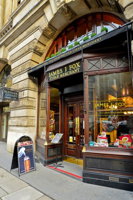 Shop exterior of James J Fox cigar merchants in St James, London