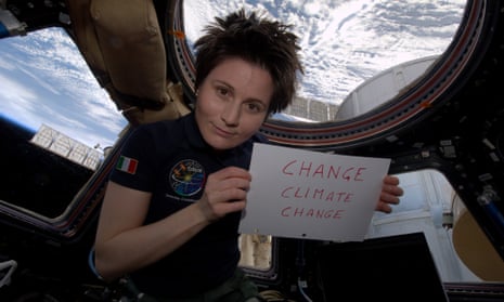 ESA astronaut on ISS from Italy Samantha Cristoforetti hold her message on Earth Hour 