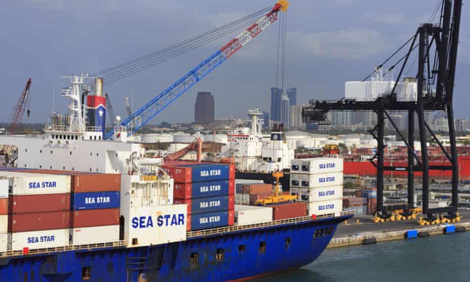 Container ship in Port Everglades, Fort Lauderdale, Florida, United States of America.