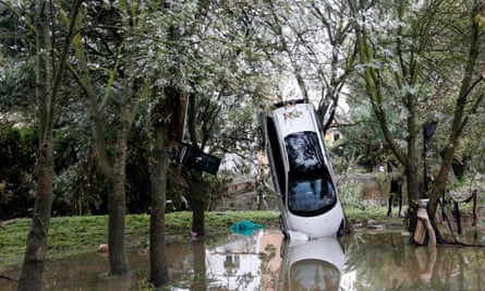Driven to destruction … a car after heavy floods in Grabels, near Montpellier, France in October 2014. 