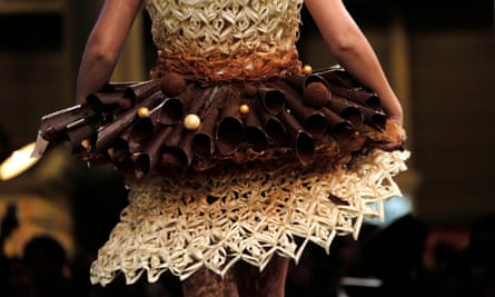 A model presents a creation at the 20th Salon du Chocolat, (Paris Chocolate Show) in Paris