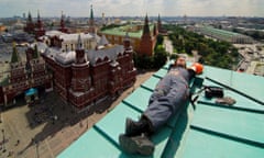An urban climber 140 metres above central Moscow