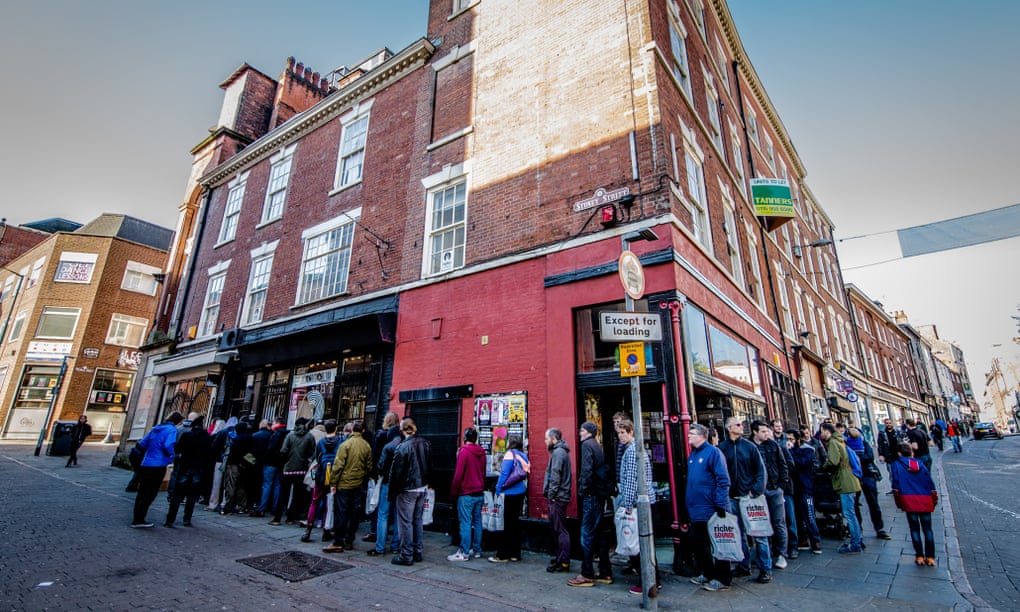 Customers queue round the block for an event at Nottingham’s Music Exchange record shop.