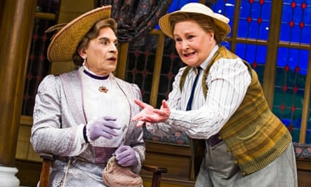 Imperious … David Suchet as Lady Bracknell and Michele Dotrice as Miss Prism in The Importance Of Being Earnest