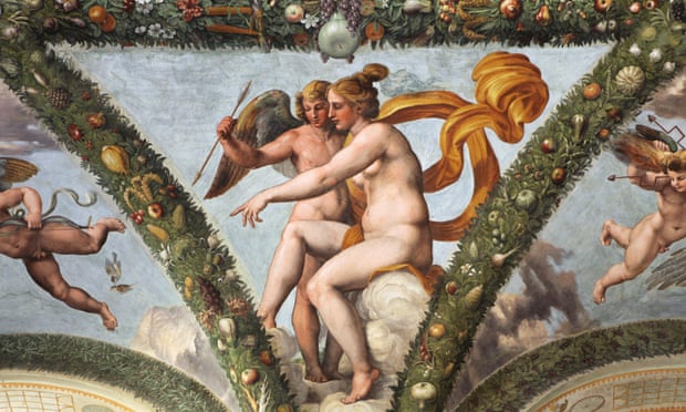 Venus and Cupid fresco by Raphael at the Villa Farnesina in Rome, Italy.