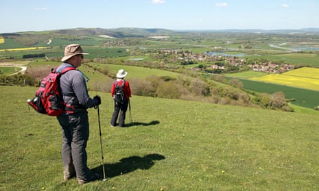 A view of Amberley from the South Downs Way in Sussex