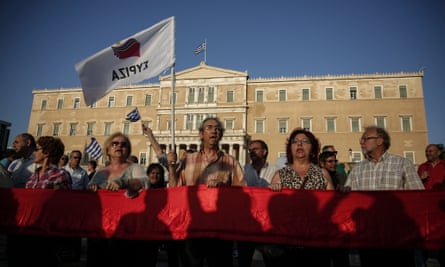 Syriza supporters in front of the Greek parliament