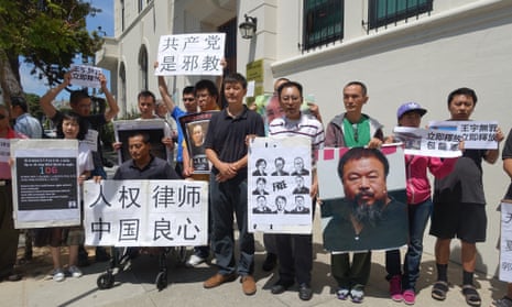 A protest outside the Chinese consulate in San Francisco against the detention of lawyers and human rights activists on 12 July 2015.