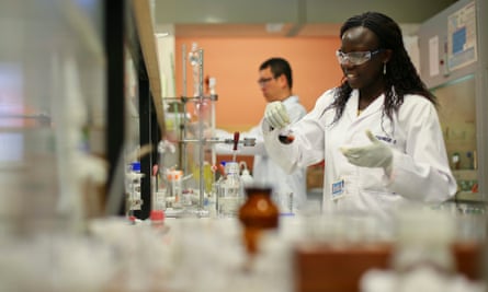 University of Cape Town (UCT) scientists work in the Drug Discovery and Development Centre (H3-D) laboratory in Cape Town, South Africa.